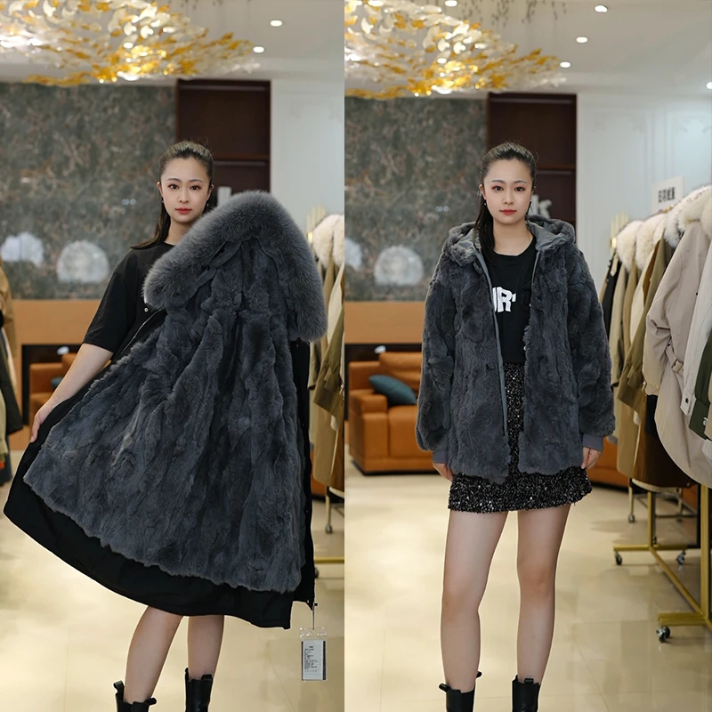 2517【獭兔毛内胆+毛袖】狐狸毛领可拆卸派克服