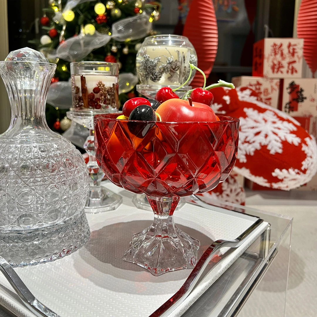 高脚杯家用大款红色果斗冰淇淋碗水果盘