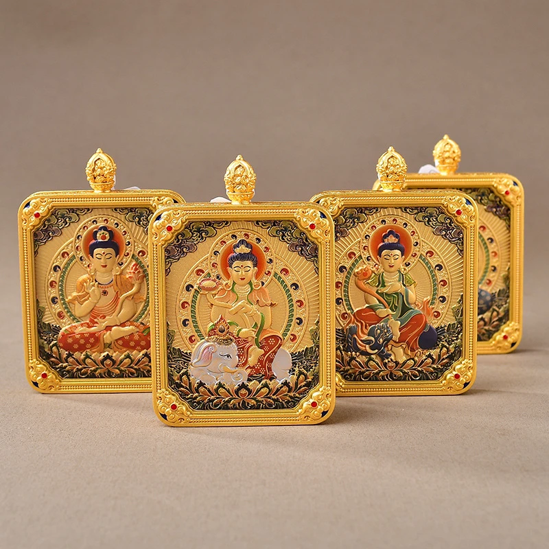 普陀山新款唐卡南海观音方形大号八大守护吊坠挂件项链双面礼物