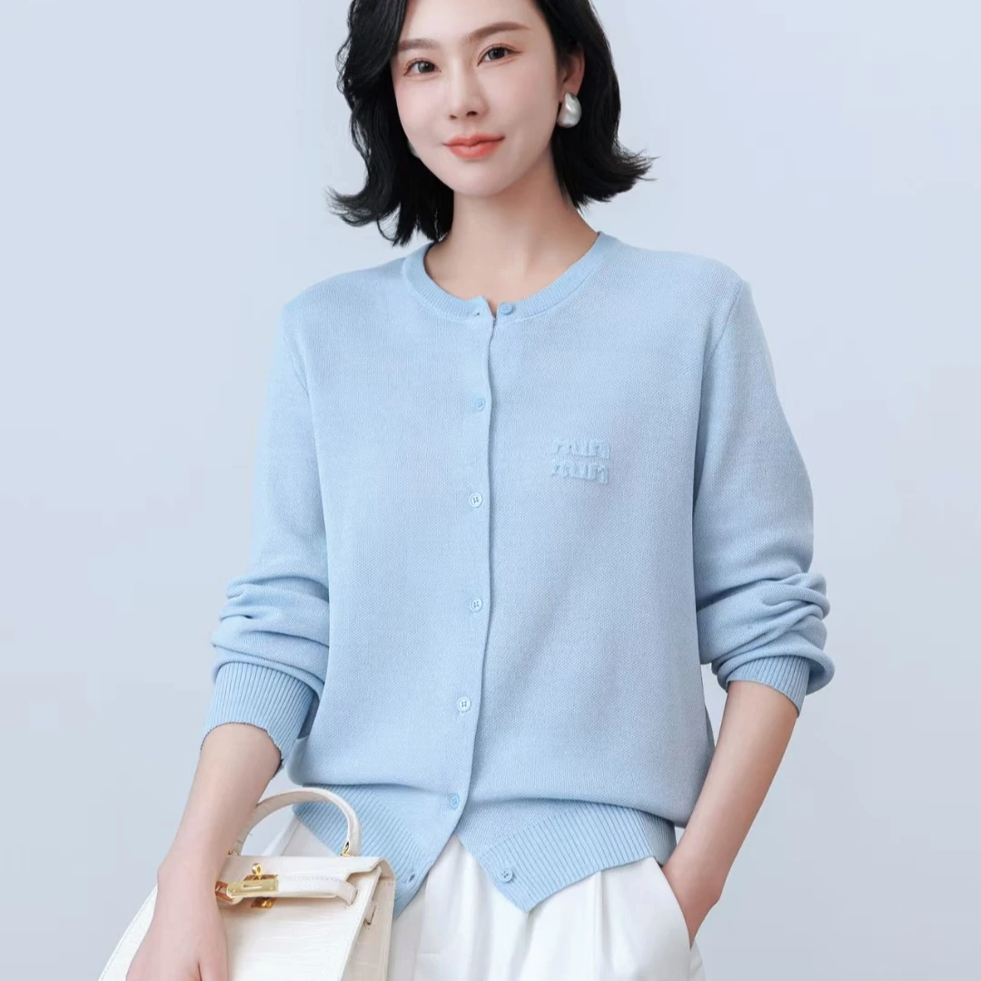 大王minmin女长袖针织衫开衫女装衫上衣圆领时尚