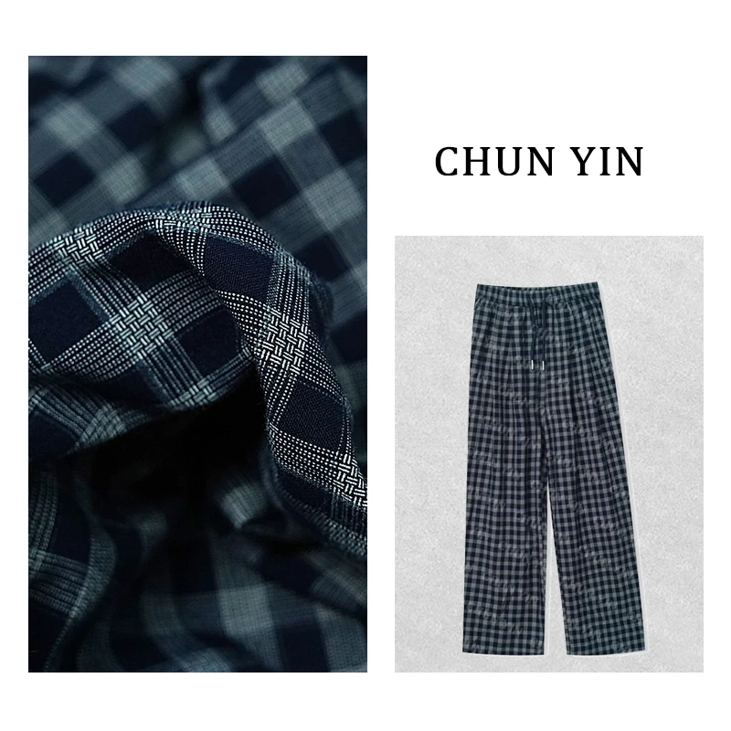 【妍妍】-春夏‘’经典格纹‘’松弛有度慵懒百搭松紧抽绳休闲裤32460