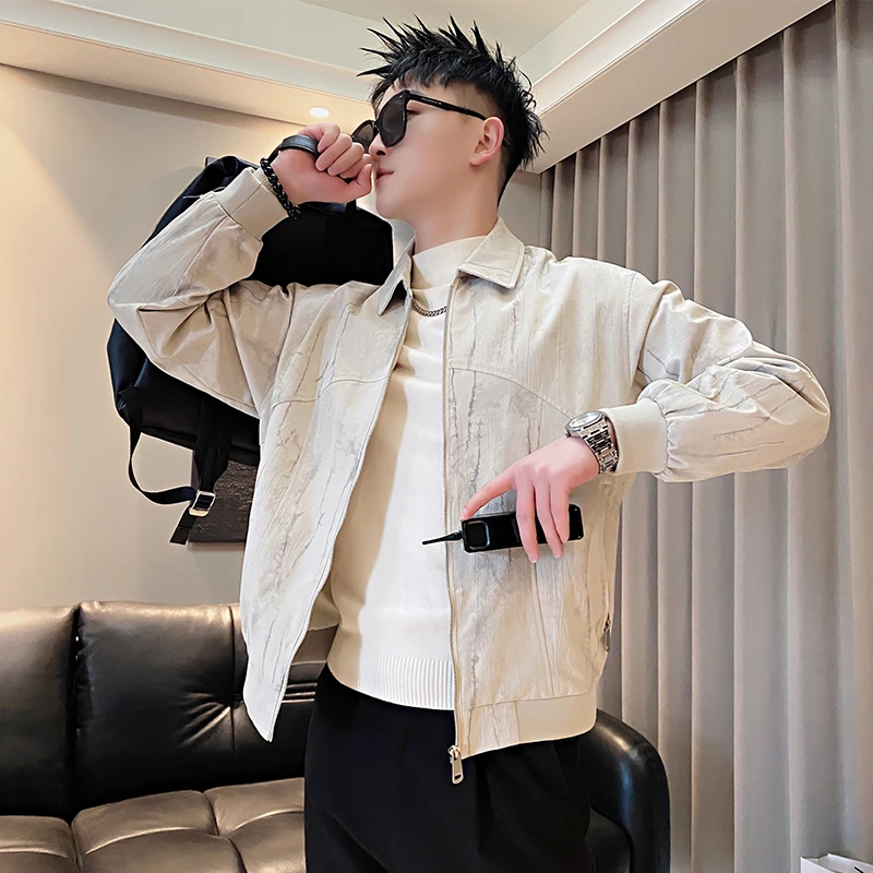 潮牌翻领外套男款春装爆款2025新款设计感扎染休闲百搭夹克上衣服