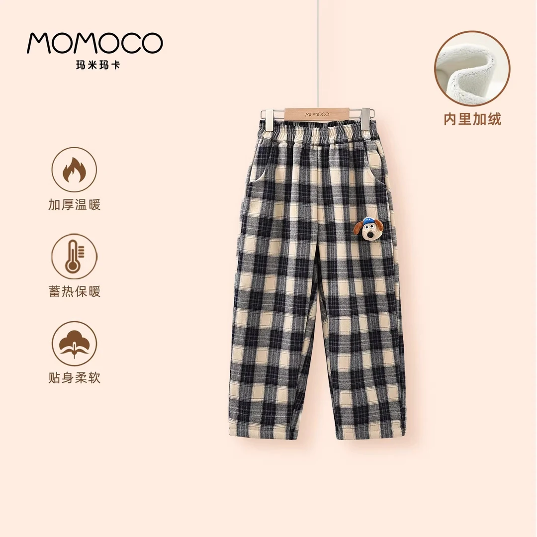 MOMOCO冬季新款25立体男童格子加厚长裤儿童帅气裤子77430354008