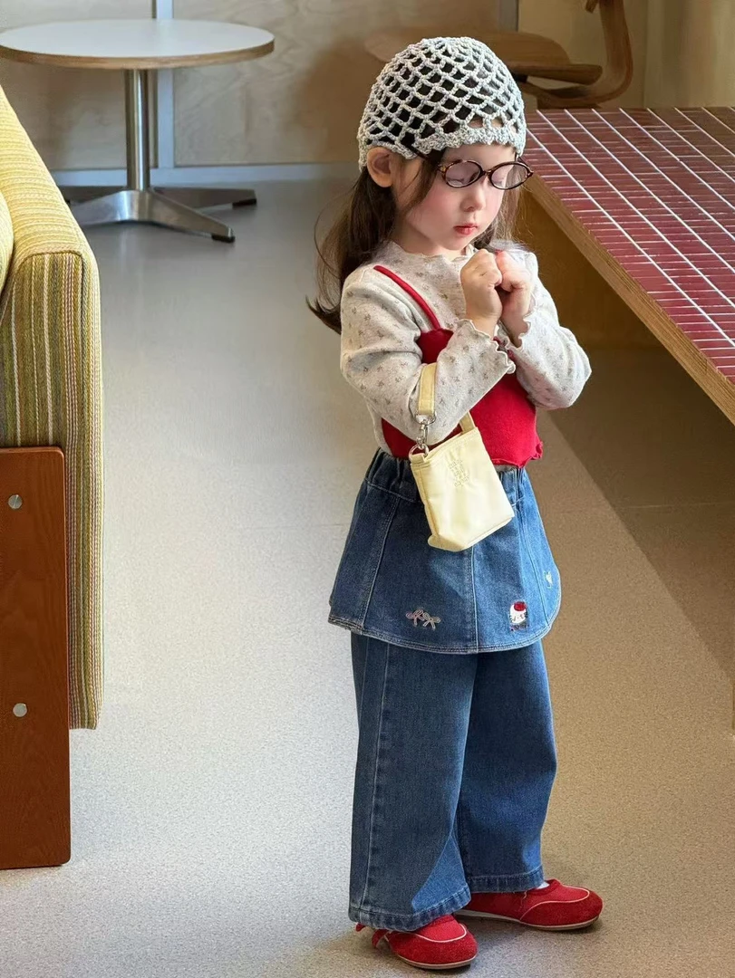 女童秋季碎花长袖假两件上衣