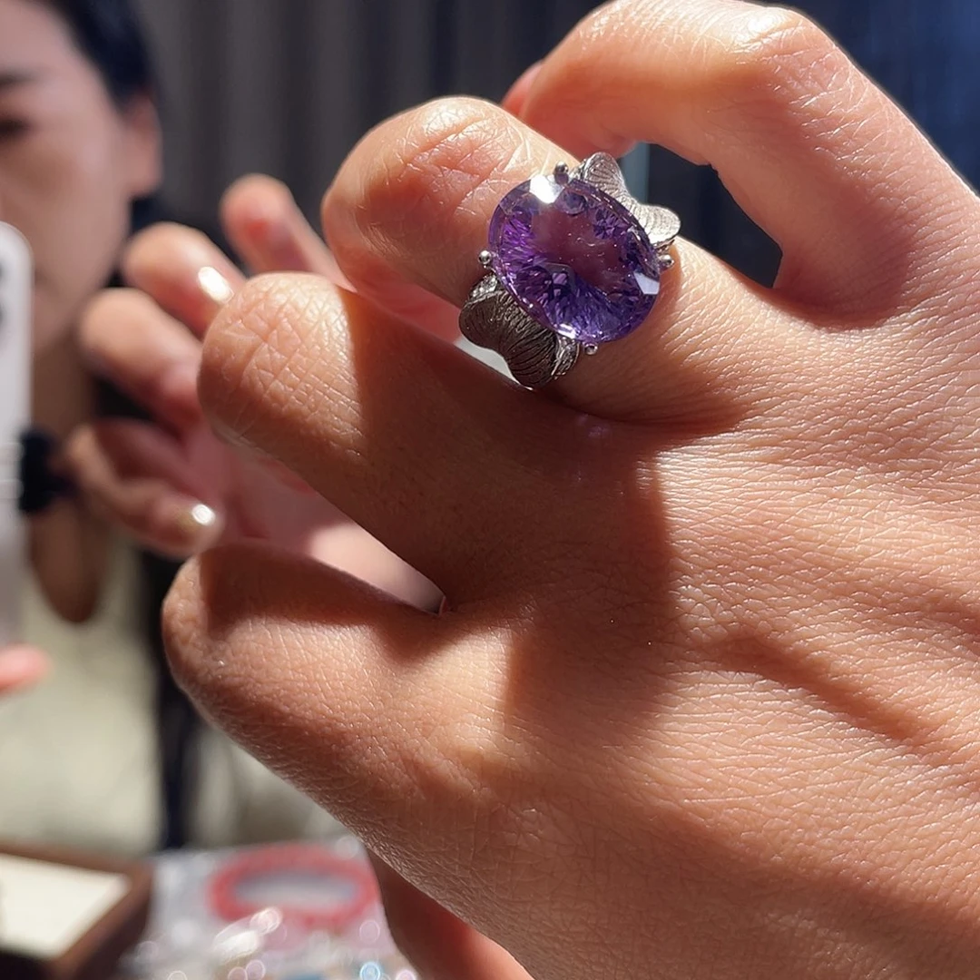 紫晶银S925镶嵌戒指大气款