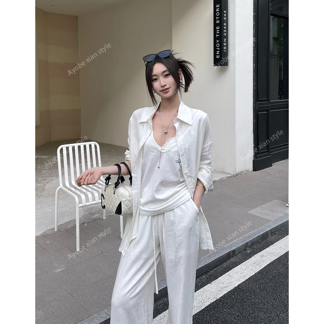 AYOBE小贤/悠悠夏日长 老钱风气质休闲宽松上衣气质套装防晒衬衫