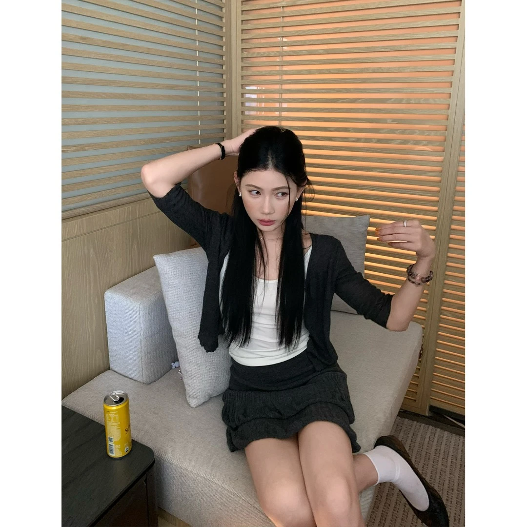 70不是七十【夜影柔织】春夏韩系松紧腰双层蛋糕毛织半裙