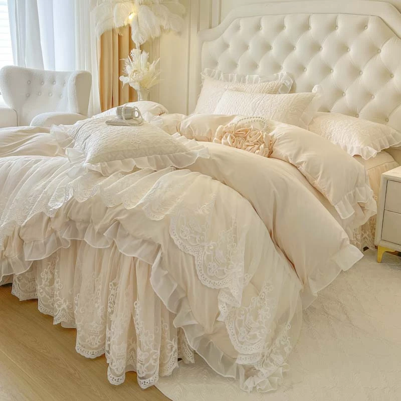 法式浪漫蕾丝床裙四件套少女心花边柔软被套网红爆款家用床上用品