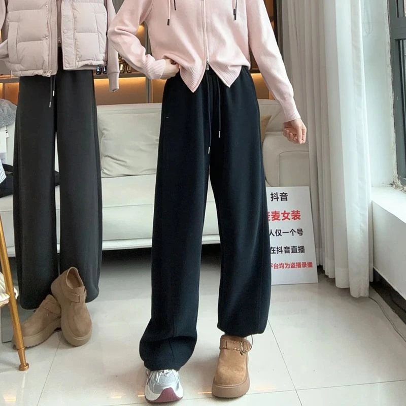 新款9007弯刀运动裤女秋季2025年宽松卫裤直筒休闲阔腿束脚长裤子