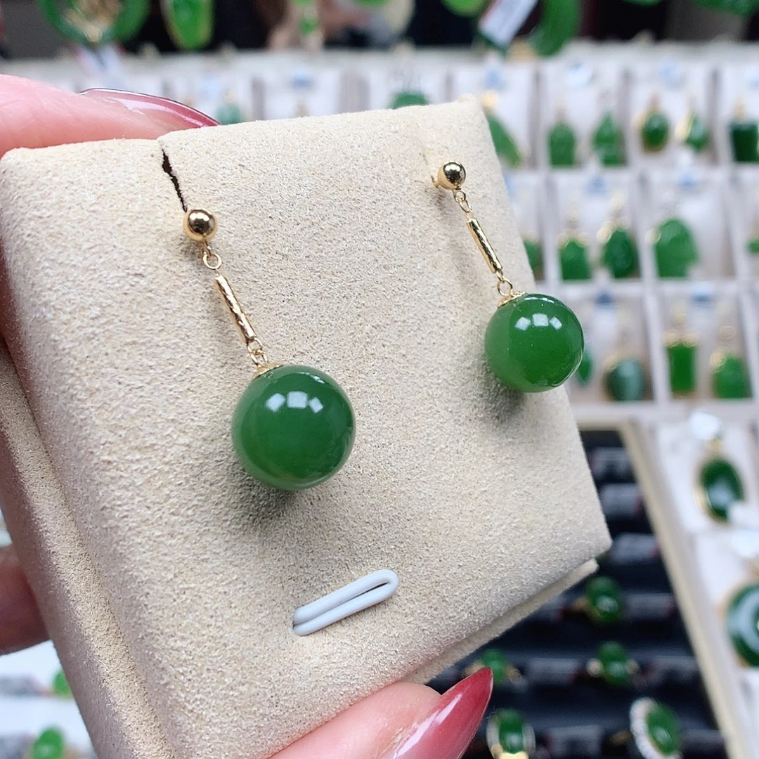 和田玉（碧玉）18K金镶嵌耳饰10