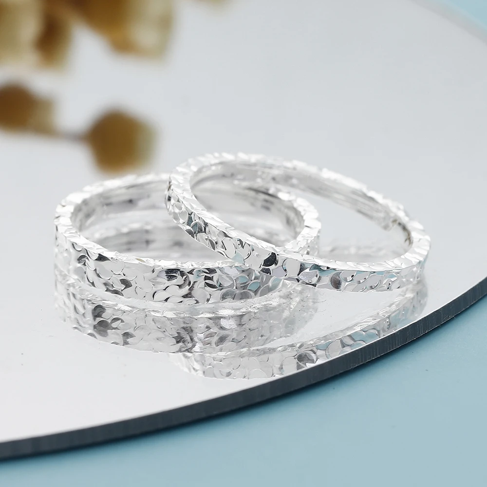 足银戒指 三面碎冰冰闭口情侣对戒5#-25#