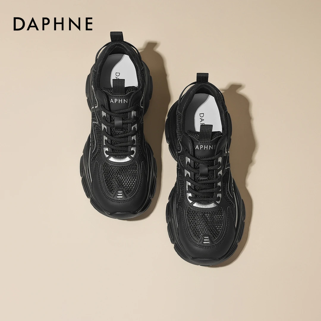 达芙妮厚底老爹鞋女款2025夏季薄款小白鞋增高网面透气运动休闲鞋