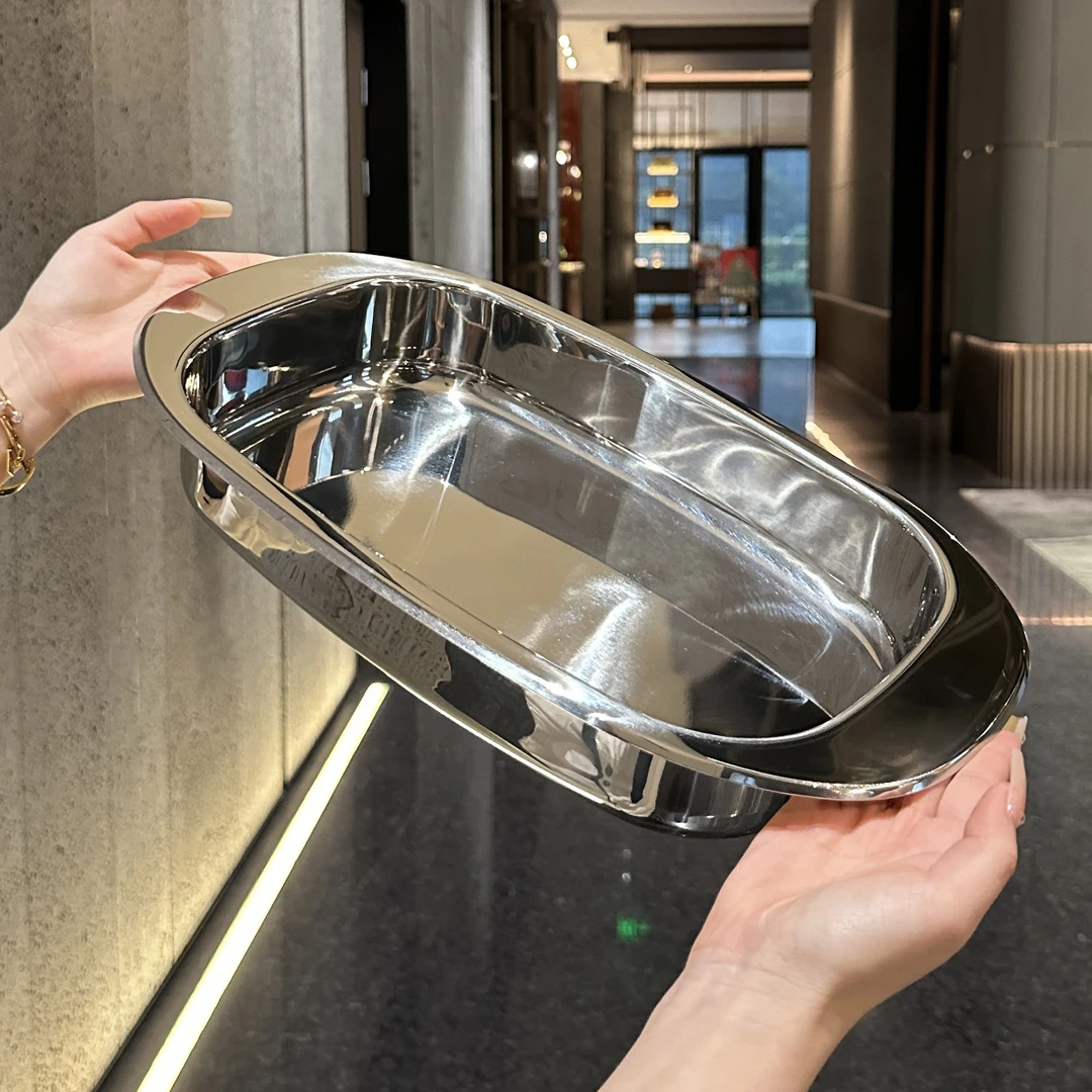 不锈钢烤鱼盘双耳烤盘烤肉盘不锈钢方盘炉具蒸鱼盘加厚烤鱼盘烤盘