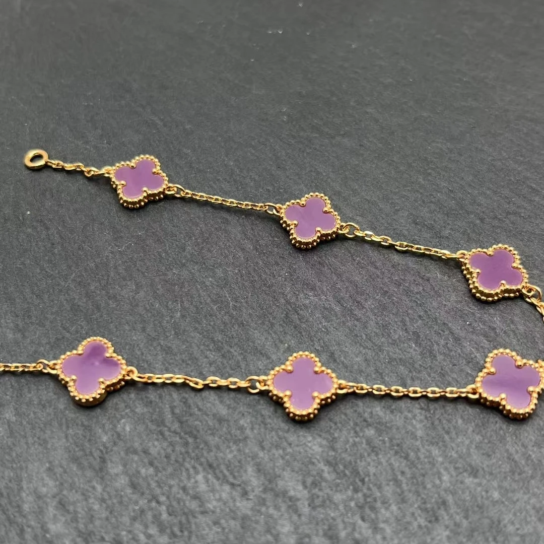 紫四叶草六花手链设计轻奢气质 8539