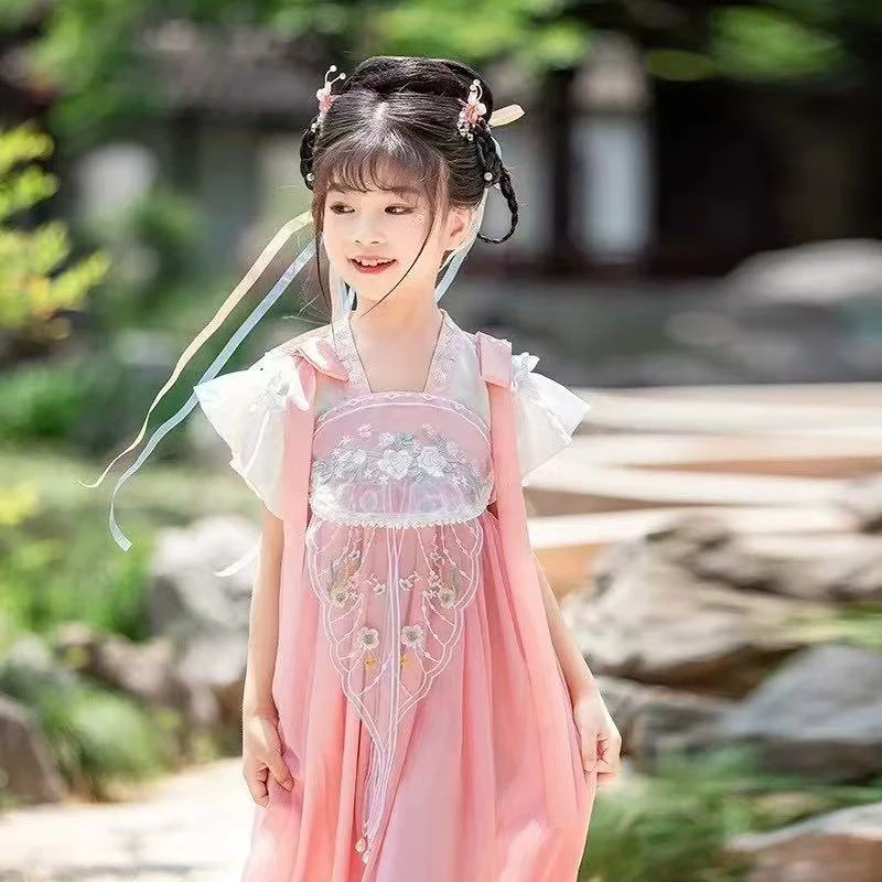 女童汉服连衣裙中国风公主裙刺绣飘带复古古装襦裙