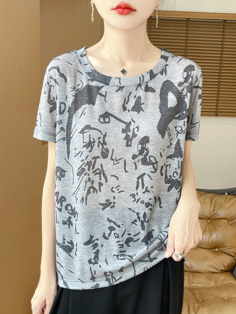 哥弟阿玛施正品2025新款短袖圆领夏季印花洋气短袖T恤百搭薄款
