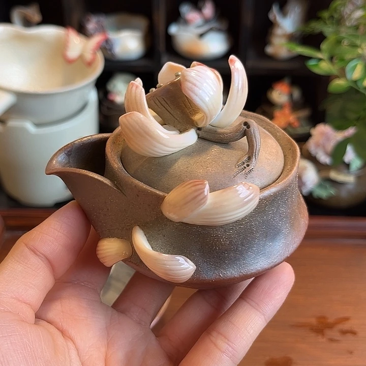 千玺造物手作柴烧荷花宝瓶茶壶