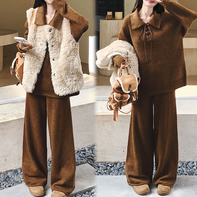 2025新款高级感气质慵懒风套装女显瘦背心针织套装三件套