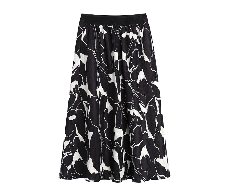 2025春夏新款气质显瘦高级感赫本印花中长款半身裙5925