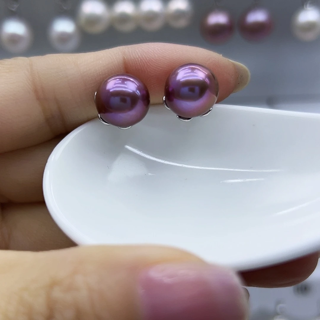 银S925镶嵌耳钉淡水珍珠