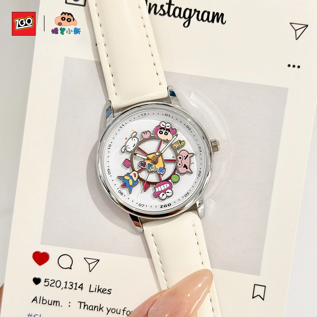 正港X蜡笔小新联名手表女初高中学生旋转木马女表生日礼物