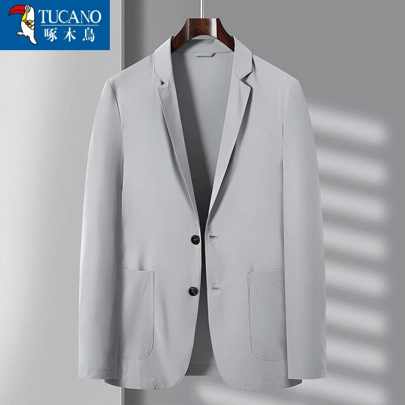 啄木鳥透气时尚宽松薄款修身舒适春夏新款男士西服休闲防晒皮肤衣