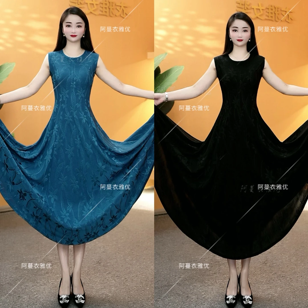 【衣雅严选】8100-1655#新款名媛风提花刺绣无袖显瘦超大摆连衣裙