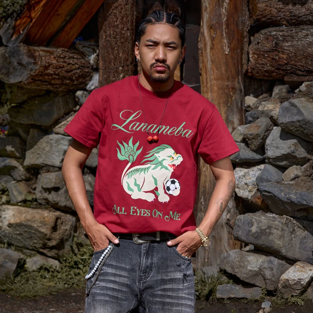 Lanameba雪狮足球复古酒红短袖