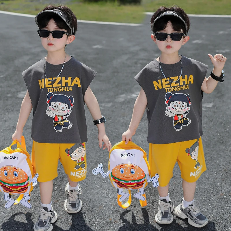 男童夏装套装2025年款宝宝衣服夏季薄款帅气小男孩哪吒休闲服装潮