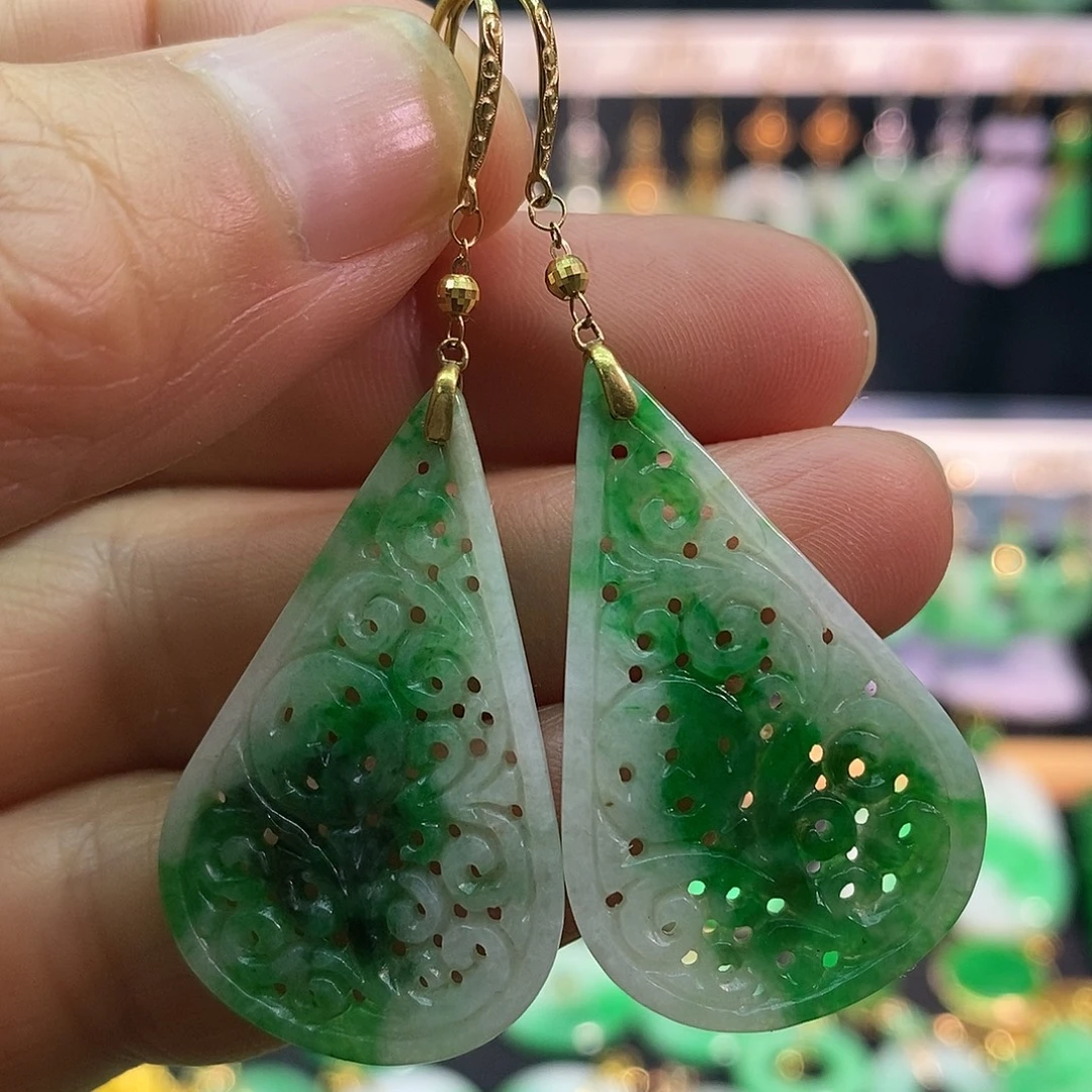 翡翠18K金镶嵌耳饰耳饰