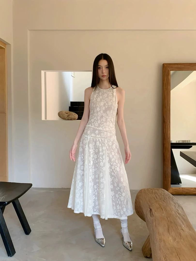 Bik家高品质女装长款气质显瘦修身连衣裙长裙白色裙子动物盲盒