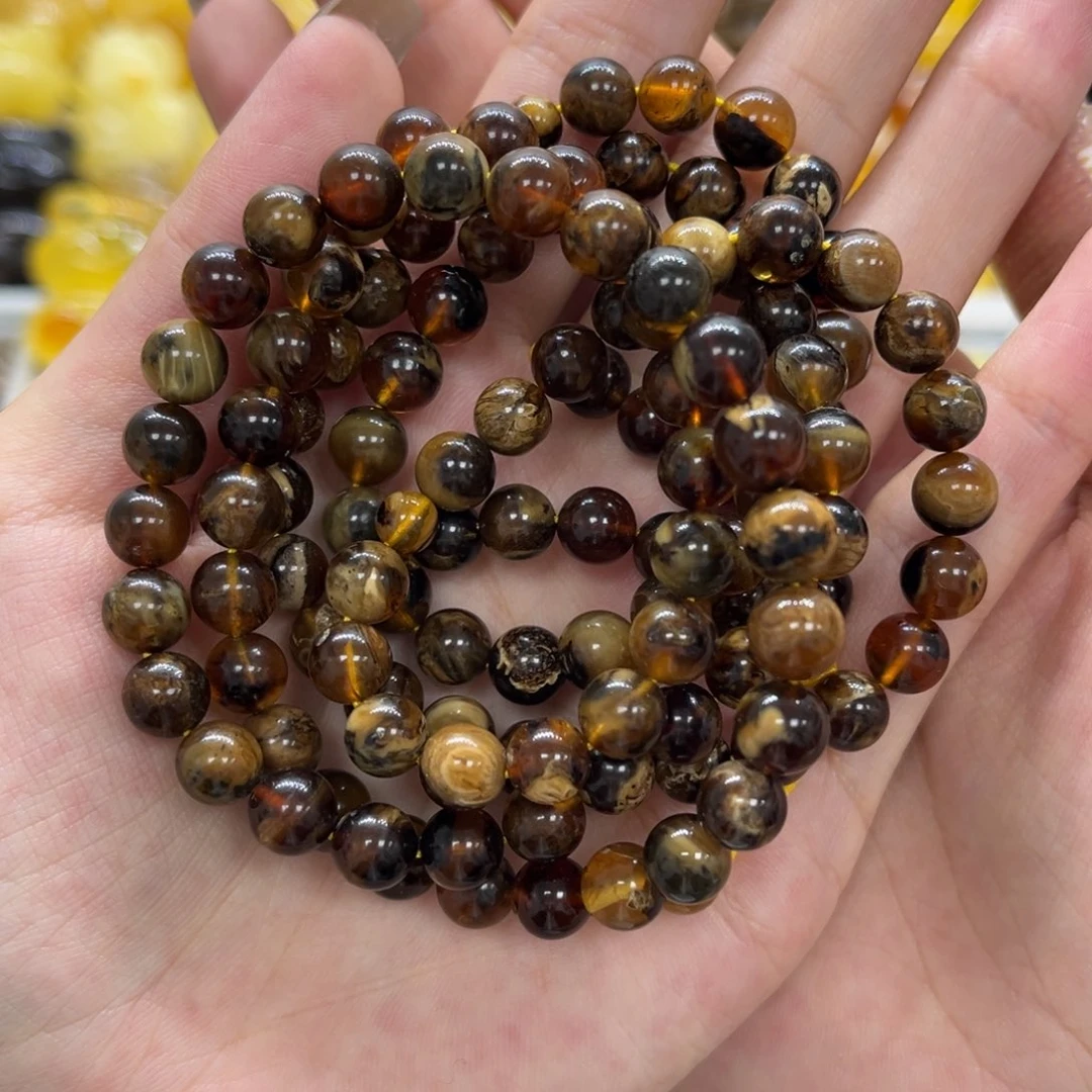 琥珀未镶嵌裸石天然琥珀根珀妖溶洞多圈7➕mm