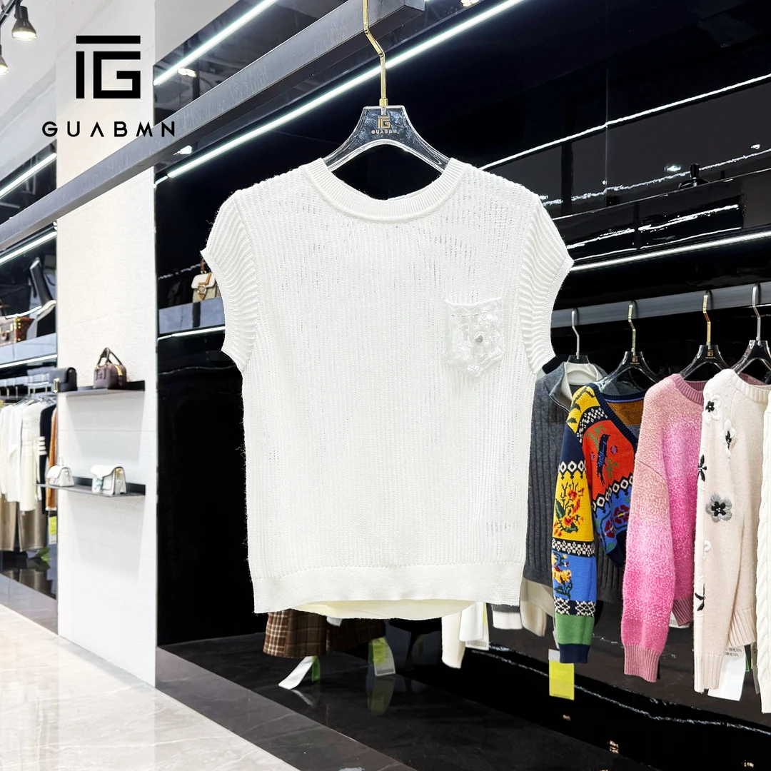 GUABMN2025夏季新款时尚休闲后背开叉名媛风气质针织衫3993