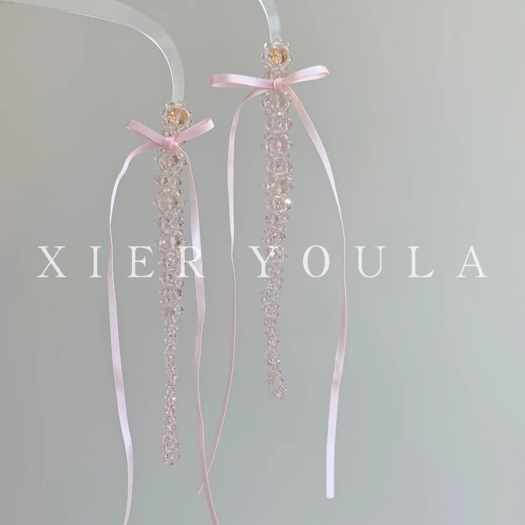 铜合金布艺耳饰 【喜儿】3-1-1仙女系流苏蝴蝶结甜美轻盈耳环