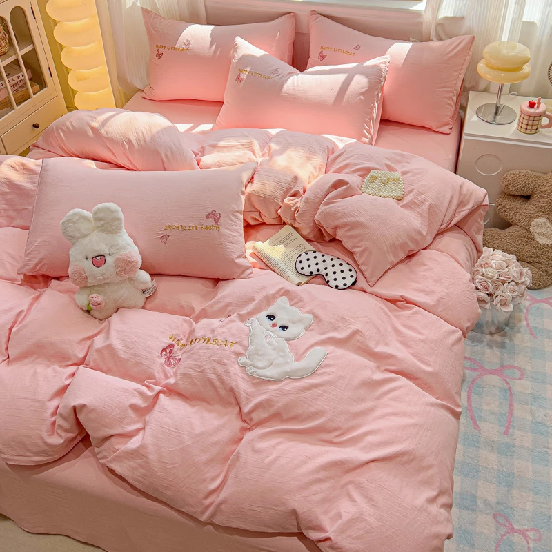 【A类母婴级】亲肤可爱公主风贴布绣四件套 可用学生宿舍三件套