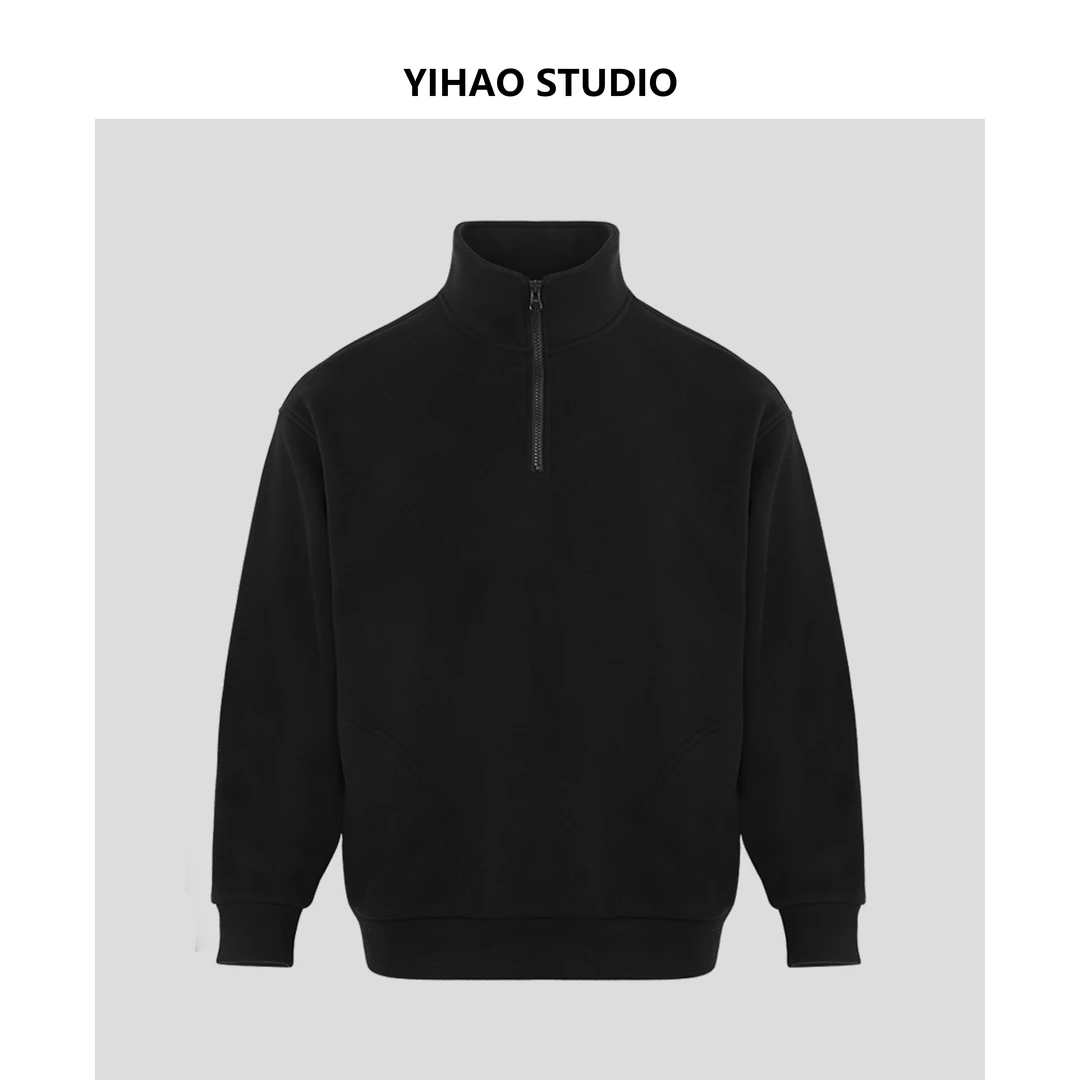 YIHAO STUDIO秋冬新款男士休闲加绒卫衣加厚保暖百搭拉链运动衫