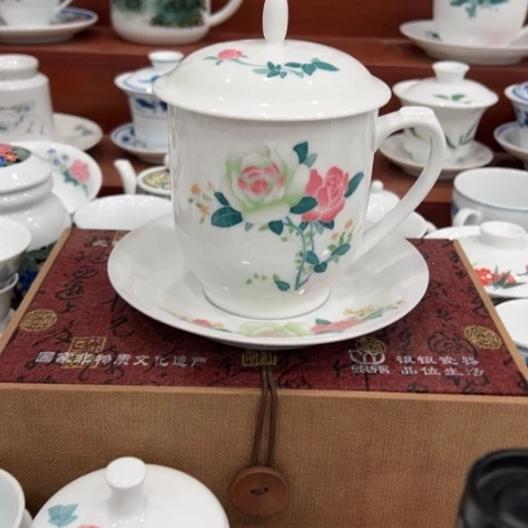 天***健醴陵高温老仓瓷釉下手绘420毫升