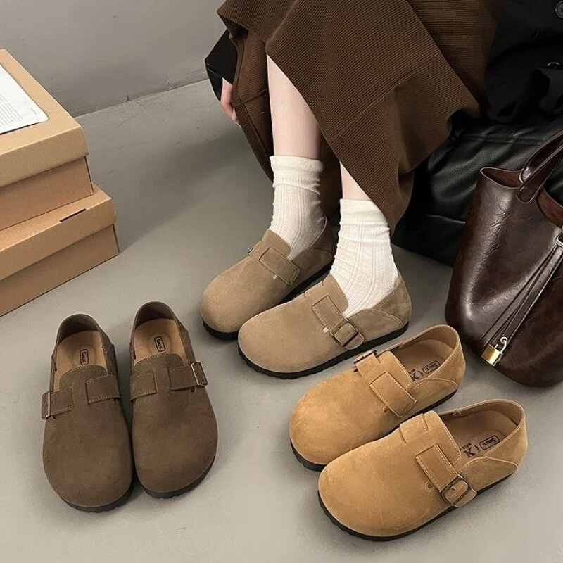 勃肯鞋女2025春夏韩版新款全包厚底博肯单鞋懒人一脚蹬复古豆豆鞋