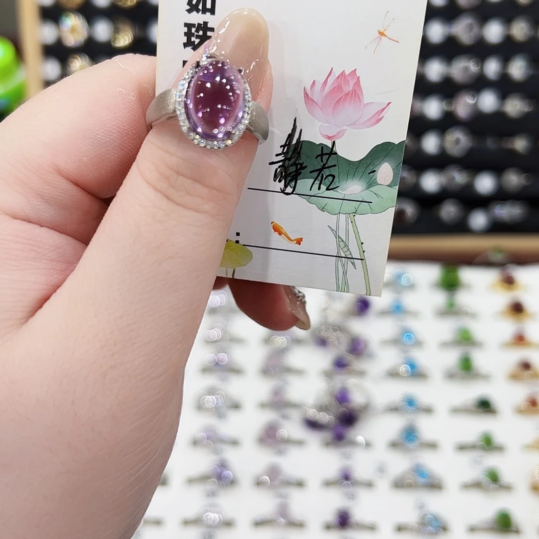 水晶戒指银S925镶嵌静**花戒指