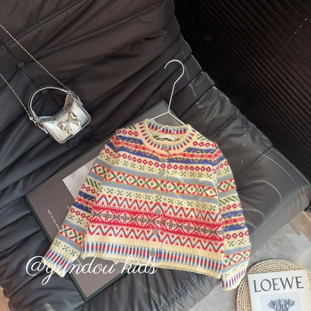 【针织毛衣开衫】秋冬提花纹上衣女童休闲针织毛衣外套时尚加厚