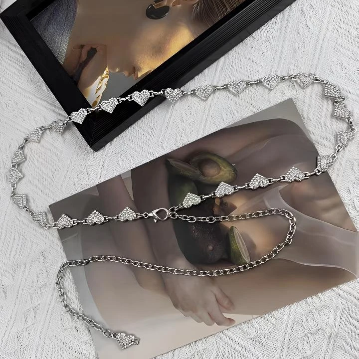 新款爱心腰链配饰女潮ins水钻链条腰带装饰配裙子牛仔裤金属链子