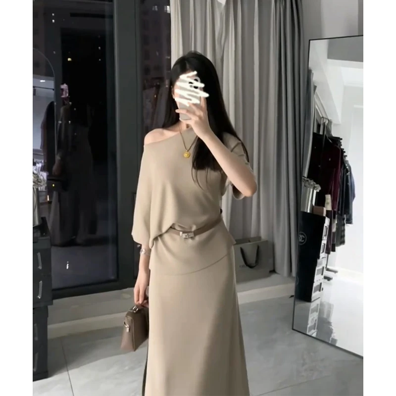 2025夏季新款法式高级感修身百搭露肩上衣气质高腰显瘦包臀半身裙
