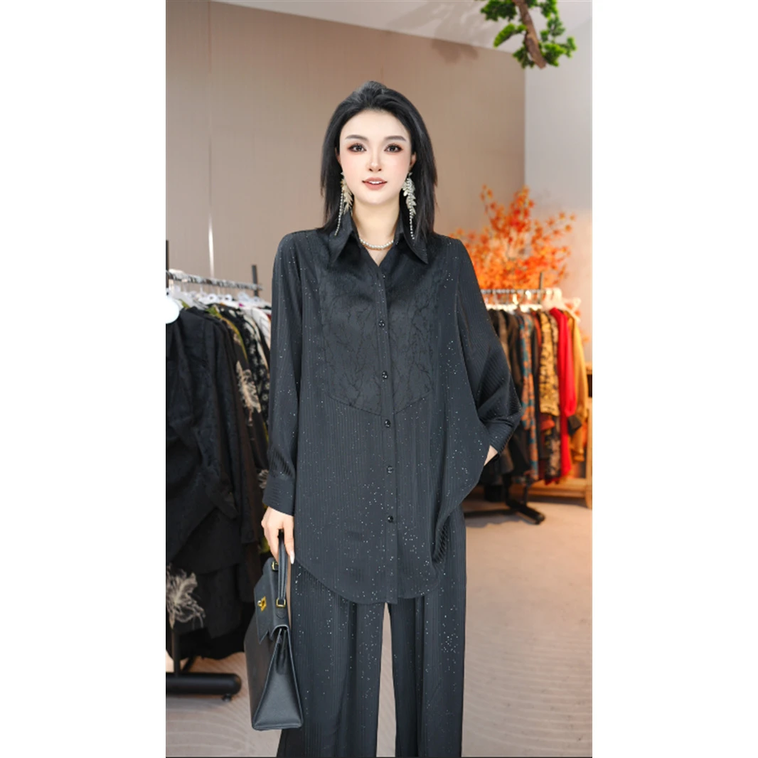 高奢套装丨秀美丨春夏端庄宽松提花减龄长袖洋气高级两件套-2241#