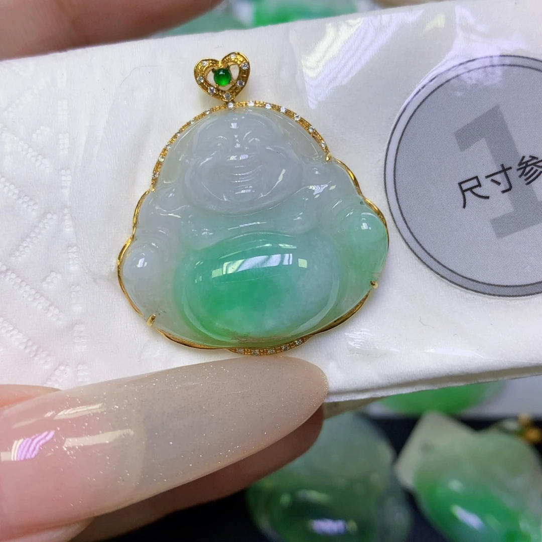 翡翠18K金镶嵌颈饰天然缅甸翡翠a货百元以上9元证书费自理