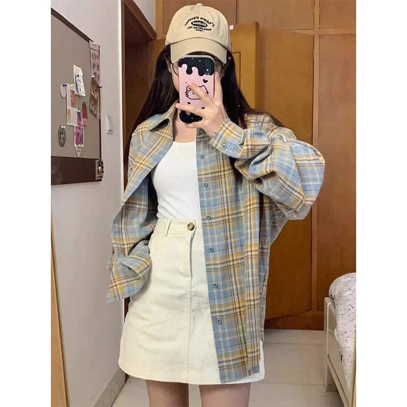 cleanfit长袖格子衬衫春秋季情侣装叠穿衬衣日系vibe复古男士外套