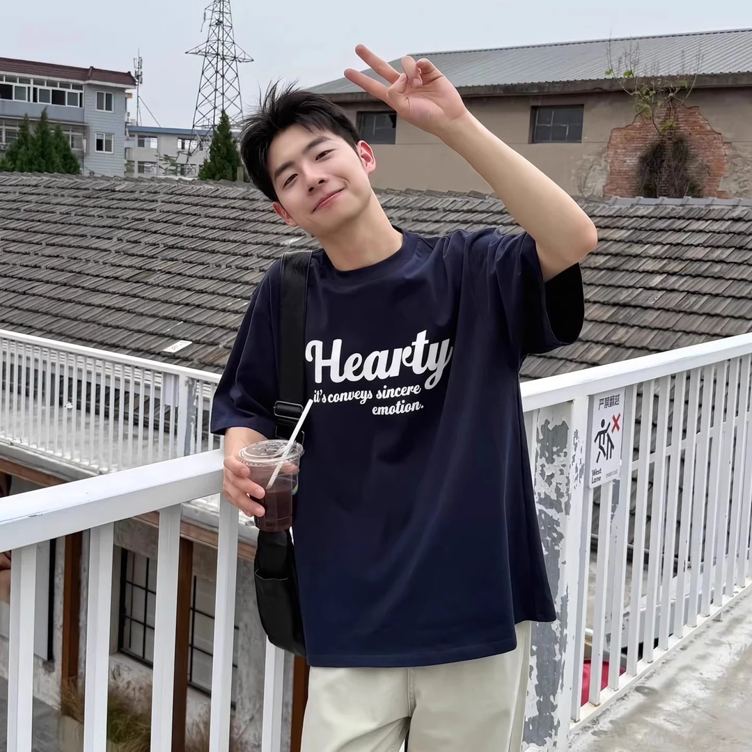 SLND 2025夏新款字母印花少年感帅气宽松休闲百搭T恤宽松纯棉ins