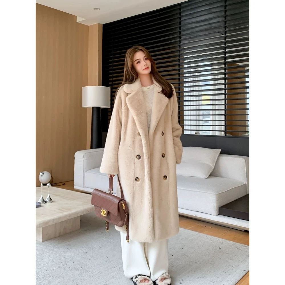 B132024冬季加厚长款西服领环保外套毛毛大衣