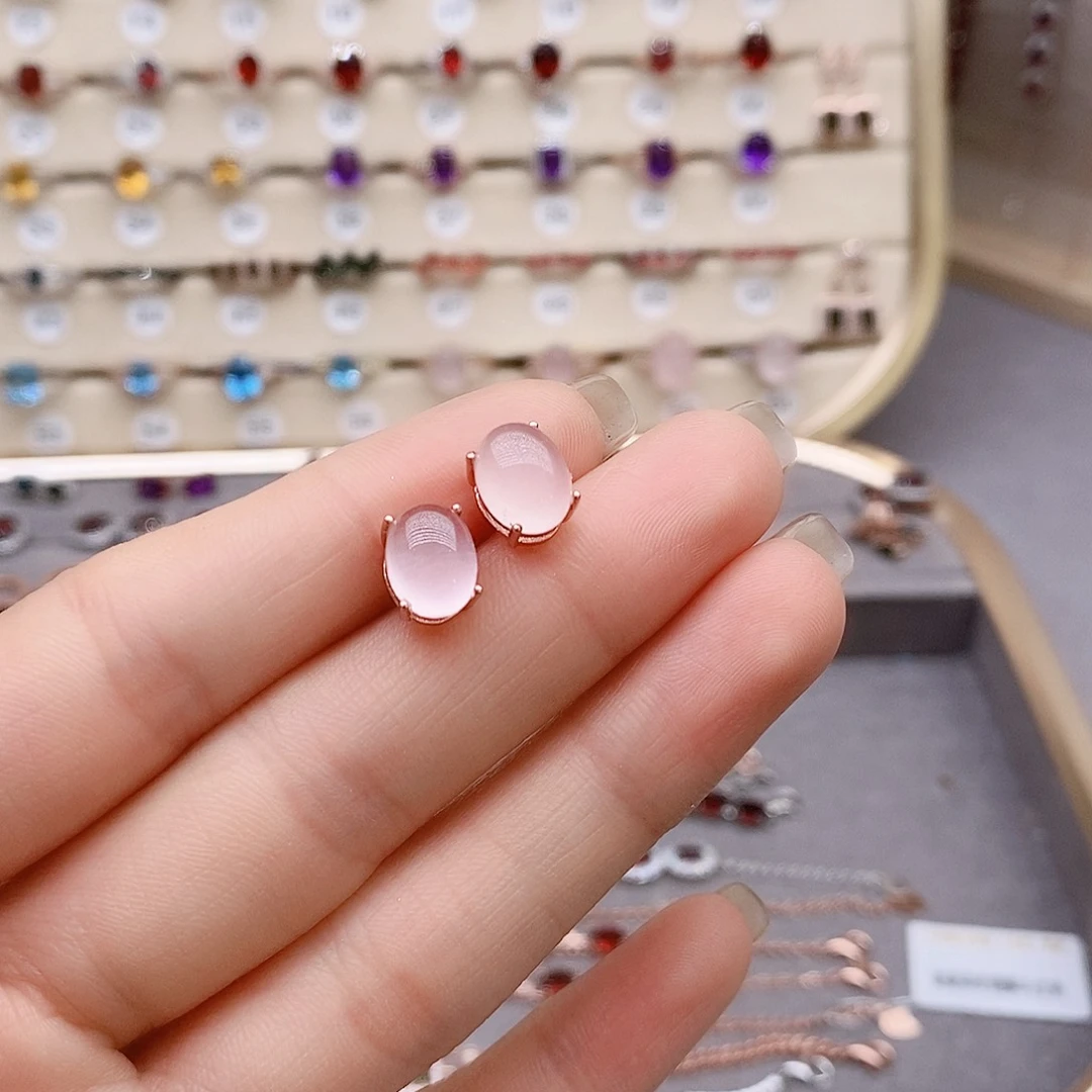 芙蓉石耳钉银S925镶嵌耳钉