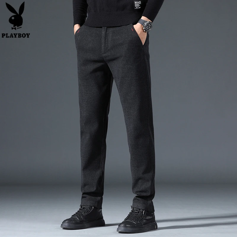 花花公子男士休闲裤秋冬季潮牌宽松直筒运动长裤子新款黑色西裤