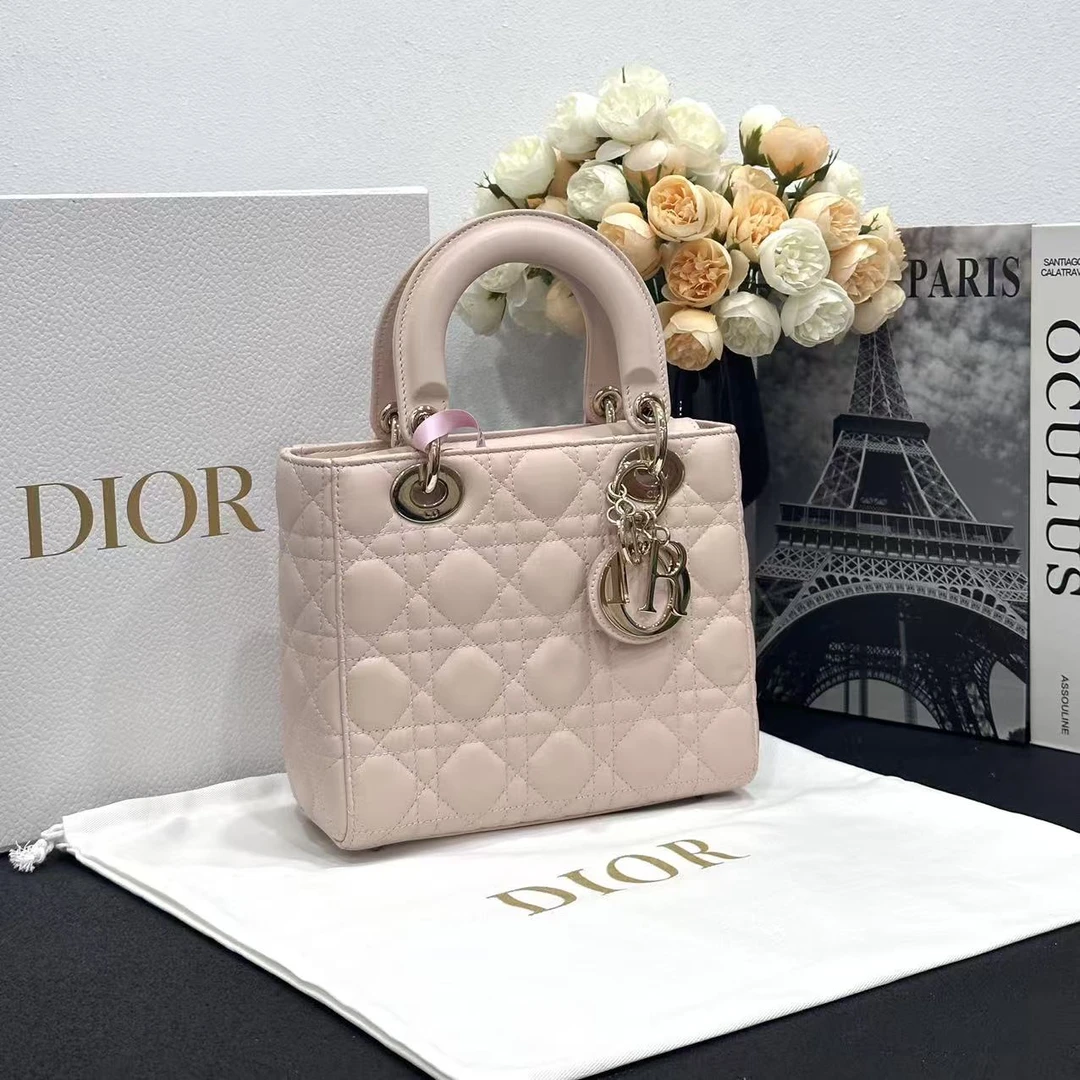 99新 DIOR/迪奥 壹所奢品/4格戴妃 粉金 单肩包 元旦女包